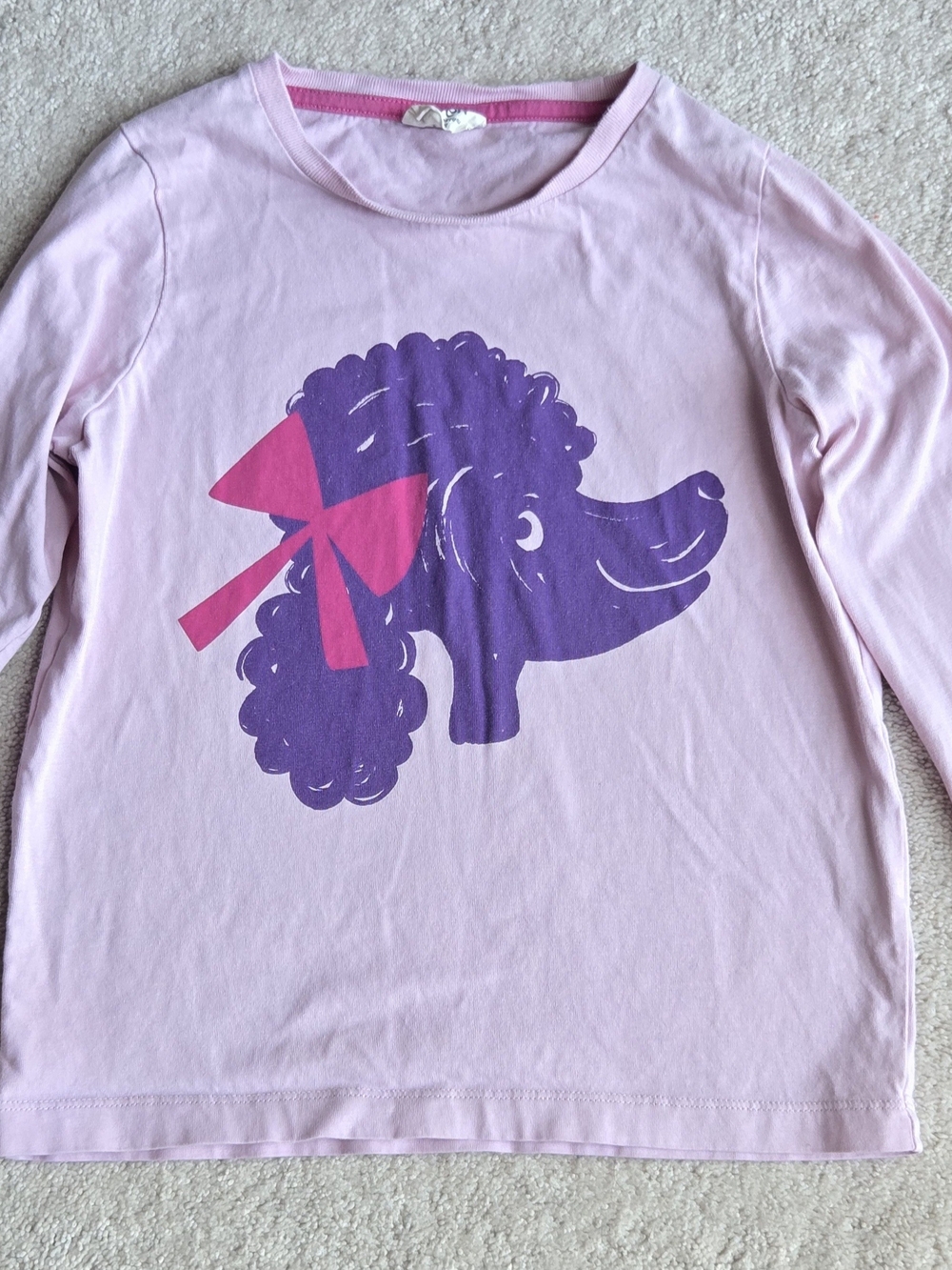 Mini Boden Pink Long-Sleeve Top with Purple Poodle and Hot Pink Bow